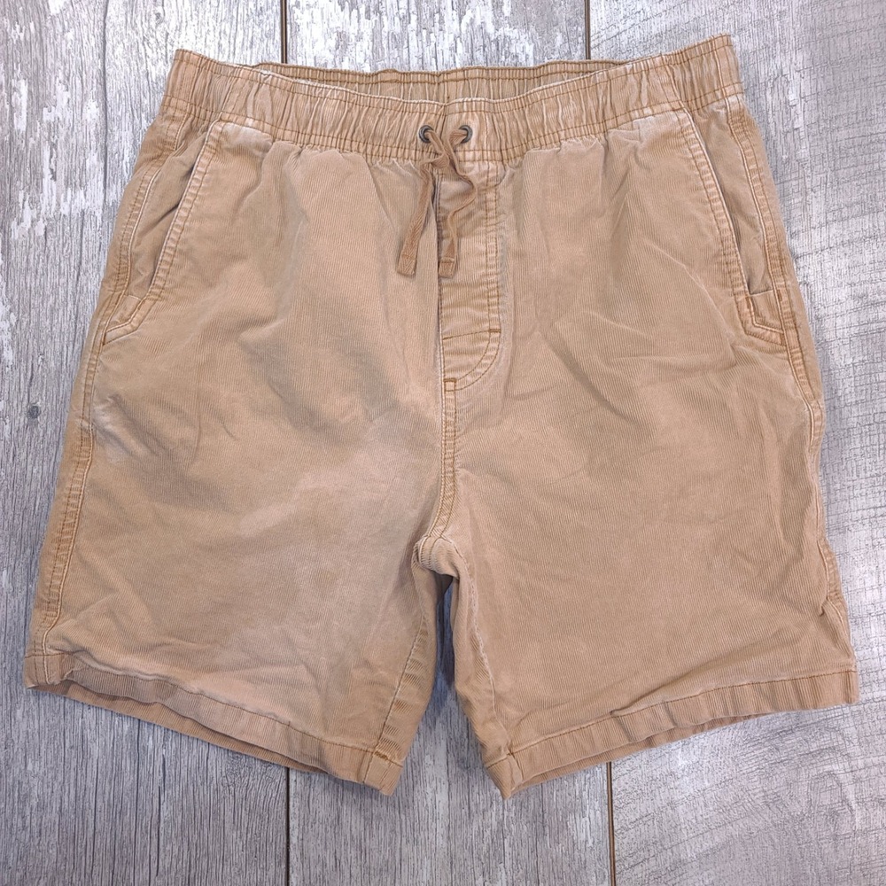 Prana Corduroy Shorts Mens Small Tan Drawstring Elastic Waist Casual Outdoors